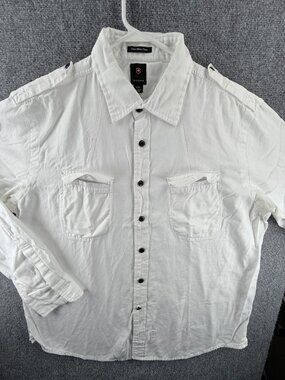 Victorinox 2XL Button Up Shirt Men White Cotton Military Flannel Twill Pockets